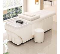Lettino da massaggio con shampoo e testa a cascata, attrezzatura SPA e sistema di temperatura costante, lettino SPA professionale, design moderno bianco con sgabello
