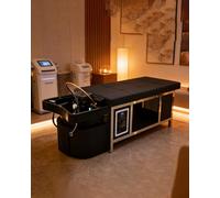 Lettino da massaggio Head Spa, attrezzatura fissa per salone di parrucchiere con ciclo dell'acqua e fumigazione, luci a LED, struttura in acciaio inox, rivestimento in similpelle per trattam