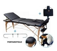 lettino da massaggio pieghevole 3 snodi 195 cm zone in legno con Portarotolo per estetista massaggiatore con borsa foro viso braccioli