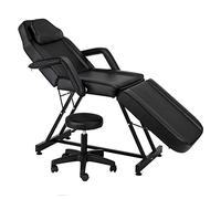 Lettino da massaggio regolabile da 183 cm, per salone di bellezza, spa e massaggi, con sgabello, colore: nero