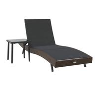 Lettino da sole 2 pcs Nero e Marrone polyrattan con tavolino laterale regolabile, poltrona prendisole reclinabile con schienale a 4 posizioni, divano da esterno resistente alle relax all aperto