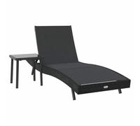 Lettino da sole 2 pcs Nero Polyrattan con tavolino laterale in vetro temperato, resistente alle intemperie, schienale regolabile 4 posizioni, struttura in acciaio verniciato a piscina, 197x70x82 cm