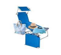 Lettino da Sole Giardino e Mare con Tettuccio Parasole e Schienale Regolabile