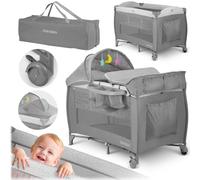 Ricokids Lettino da viaggio per bambini con materasso, 125 x 65 x 78 cm, lettino da viaggio per bambini, fino a 15 kg, 2 ruote con freni, ingresso laterale, borsa per il trasporto, funzione di