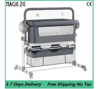 Lettino da viaggio per bambini Culla portatile all-in-one e bilanciere elettrico con musica, timer lenitivo, rete traspirante e ruote bloccabili