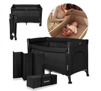 Lionelo Ellen Lettino da Viaggio 3 in 1 - Culla Co-Sleeping con Fianco Abbassabile, Box Bambini con Materasso a 2 Livelli, 125 × 65 × 78 cm, Uscita Laterale Zip, Ruote con Freno, Borsa da Trasporto