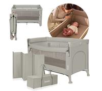 lionelo Ellen Lettino da Viaggio 3 in 1 - Culla Co-Sleeping con Fianco Abbassabile, Box Bambini con Materasso a 2 Livelli, 125 × 65 × 78 cm, Uscita Laterale Zip, Ruote con Freno, Borsa da Trasporto
