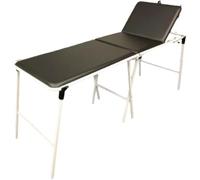 Lettino fisioterapia pieghevole a valigia in acciaio cromato bianco gambe pieghevoli. Rivestito in finta pelle lavabile. Portata massima di 120 kg, peso 16,5 kg.