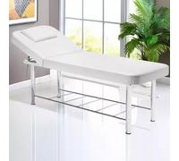 Lettino for Massaggi Fisso Bianco, alto 63cm Lettino Fisioterapia for Casa con Schienale Regolabile, Ripiano Portaoggetti for SPA, Epilazione e Altri Trattamenti Estetici