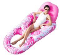 Lettino gonfiabile piscina adulti, portabicchieri, relax, rosa