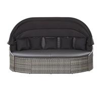 Lettino lounge per esterni con tetto e cuscino, resistente alle intemperie, isola solare in rattan sintetico, sedia a sdraio regolabile con imbottitura, comodo lettino doppio per terrazza, balcone