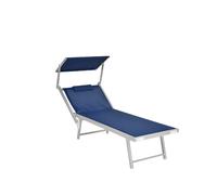COPPIA LETTINO MARE IN ALLUMINIO BLU CON PARASOLE E CUSCINO 183CM TELO TEXILENE