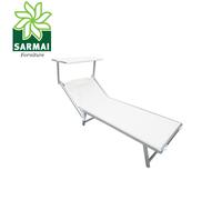 LETTINO MARE IN ALLUMINIO CON PARASOLE E CUSCINO TELO TEXILENE COLORE BIANCO