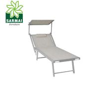 LETTINO MARE TELO TEXILENE COLORE GRIGIO IN ALLUMINIO CON PARASOLE E CUSCINO