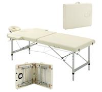 Lettino Massaggi Portatile Pieghevole 185x70x59-84 cm in Alluminio e Similpelle Bianco