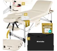 TecTake® Lettino da Massaggio Pieghevole a 3 Zone, Lettino Massaggio Portatile, Lettino Estetista con Poggiatesta e Poggiapiedi Regolabili - Larghezza senza braccioli: 70 cm, Beige