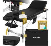 TecTake® Lettino da Massaggio Pieghevole a 3 Zone, Lettino Massaggio Portatile, Lettino Estetista con Poggiatesta e Poggiapiedi Regolabili - Larghezza senza braccioli: 78 cm, Nero
