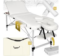 tectake® Lettino Massaggio Portatile, 3 Zone, in Alluminio, Gommapiuma, Rivestimento in Pelle Sintetica PVC, Regolabile - lettino fisioterapia, Lettino pieghevole, Lettino Estetista, 210x95cm - bianco