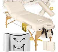 TecTake® Lettino da Massaggio Somwang con Rulli, Pieghevole, Regolabile, Portatile, con Borsa da trasporto Inclusa, Cuscini Posturali, Capacità di Carico 250kg - Beige