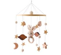 Lettino mobile per neonati, in legno, con coniglio, stelle, lune, nuvole, decorazione da appendere, per il letto, in legno, per bambini, con ciondolo a vento