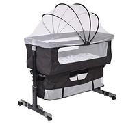 Lettino multifunzionale e box 4 in 1, per bambini fino a 45 kg di peso corporeo, Lettini convertibili Culla con Materasso, con materasso, cinghie di fissaggio,per Neonati e Bebe,92*58*70-90 cm-nero