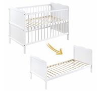 Lettino Neonato 2in1 con Sponda regolabile e Cassetto - Lettino Bambino con 3 Sbarre Estraibili - Lettino in Legno con Barriera di Sicurezza - Trasformabile in Letto Bambini - 60x120 Bianco