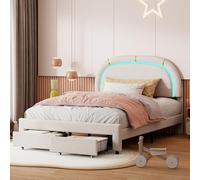 Lettino per bambini 140 x 200 cm con illuminazione a LED, letto imbottito con arco a mezzaluna da sogno, struttura del letto con rete a doghe, testiera regolabile, letto per principessa, letto per