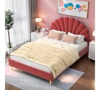 Lettino per bambini 140 x 200, letto matrimoniale imbottito con testiera a forma di conchiglia, fiore e rete a doghe, letti principesse, telaio letto per bambini e adolescenti, velluto, senza
