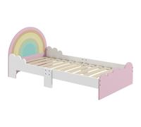 Lettino Per Bambini 3-6 Anni Con Sponde Laterali Anticaduta In Mdf, 143x74x66 Cm, Bianco E Rosa