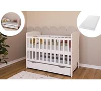 Lettino per bambini 70x140 cm con materasso e cassetto, trasformabile in lettino con sponde regolabili in altezza | Lettino bianco Made in Europe 70x140 cm | dalla nascita fino ai 6 anni di età