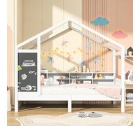 Lettino per bambini, 90 x 200 cm, con libreria e lavagna, in legno di pino per bambini, con protezione contro le cadute e rete a doghe, letto per ragazzi e ragazze, letto per ragazzi in legno
