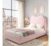 Lettino per bambini 90 x 200 cm con spazio integrato - Testa del letto imbottita, telaio a specchio con funzioni e molla inclusa, rosa (senza materasso)