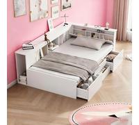 Lettino per bambini, 90 x 200 cm, letto singolo, multifunzione, con cassetti, libreria e armadietto, contenitore con spazio di archiviazione, senza materasso, bianco
