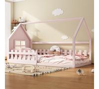 Lettino per bambini a forma di casa, 90 x 200 cm, in pino e MDF, robusto e sicuro letto da sogno rosa con design adatto ai bambini, per un ambiente accogliente per dormire