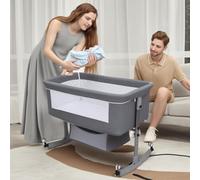 Lettino per bambini, culla per bambini, culla per bambini, regolabile in altezza, con zanzariera, cestino portaoggetti, ruote, lettino da viaggio mobile per neonati (grigio)