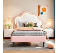 Lettino per bambini da bambina 90 x 200 cm, letto per bambini nuvola con LED, testiera regolabile in altezza a forma di nuvole, rete a doghe, letti imbottiti per 1 persone per ragazza adolescente, PU