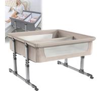 Lettino Per Bambini Gemelli, Culla Bambini Gemelli Next To Me A-Beige | Lettino Portatile Per Neonati Con Cesto Portaoggetti, Divisorio Rimovibile, 6 Altezza Regolabile