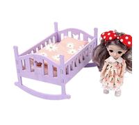 Lettino per bambole - Set di mobili per bambole da principessa in legno, culla a dondolo realistica in miniatura per bambini, valigetta di accessori per giochi di ruolo in età prescolare, giocattolo