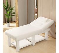 Lettino per centro estetico, lettino da massaggio professionale fisso con schienale, lettino per massaggi resistente, lettino per fisioterapia, lettino per ciglia in legno massello, 185x70 cm(White)