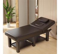 Lettino per centro estetico, lettino da massaggio professionale fisso con schienale, lettino per massaggi resistente, lettino per fisioterapia, lettino per ciglia in legno massello, 185x70 cm(Black)