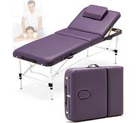 Lettino per massaggi con gambe in alluminio, lettino per spa e tatuaggi facciali, pieghevole, portatile, con borsa per il trasporto (viola A)
