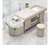 Lettino per shampoo e pedicure con idromassaggio per la testa e vaschetta per i piedi, lettino per trattamenti viso con poggiatesta, beige - Ciclo dell'acqua e fumigazione inclusi.