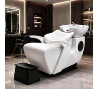 Lettino per shampoo, lettino spa per la testa con vasca in ceramica | Design ergonomico, similpelle, spugna ad alta densità, postazione per il lavaggio dei capelli(C)