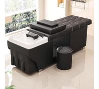 Lettino per shampoo professionale con attrezzatura SPA per la testa con cascata, sistema di temperatura costante e sgabello, stile moderno nero