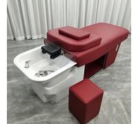 Lettino per shampoo professionale da salone SPA con funzione shampoo, massaggio manuale, design elegante e integrato, tavolo multifunzione per extension ciglia con vano portaoggetti (rosso)