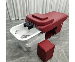 Lettino per shampoo professionale da salone SPA con funzione shampoo, massaggio manuale, design elegante e integrato, tavolo multifunzione per extension ciglia con vano portaoggetti (rosso)