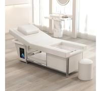 Lettino per shampoo professionale, trattamento multifunzionale della testa, massaggio con circolazione dell'acqua, fumigazione, lettino per bellezza tailandese adagiato in bianco