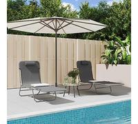Lettino Pieghevole, 2 Pezzi Textilene Grigio e Acciaio, Schienale Regolabile, Sdraio da Giardino, Sdraio Spiaggia Portatile, per Esterno, Giardino, Piscina, Spiaggia, Camping, 135 x 54.5 x 87 cm