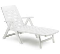 LETTINO PRENDISOLE PISCINA IN RESINA CON RUOTE BIANCO GIARDINO 72x189x96 cm