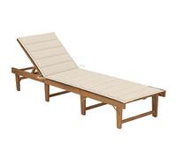 Lettino Pieghevole in Legno di Acacia, con Cuscino e Schienale Regolabile, Sdraio da Giardino e Spiaggia, Design Portatile e Compatto, per Giardino e Campeggio, Naturale, Dimensioni 200 x 61 x 86 cm